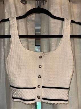Babaton Cream Textured Button-Front Crop Top with Black Trim